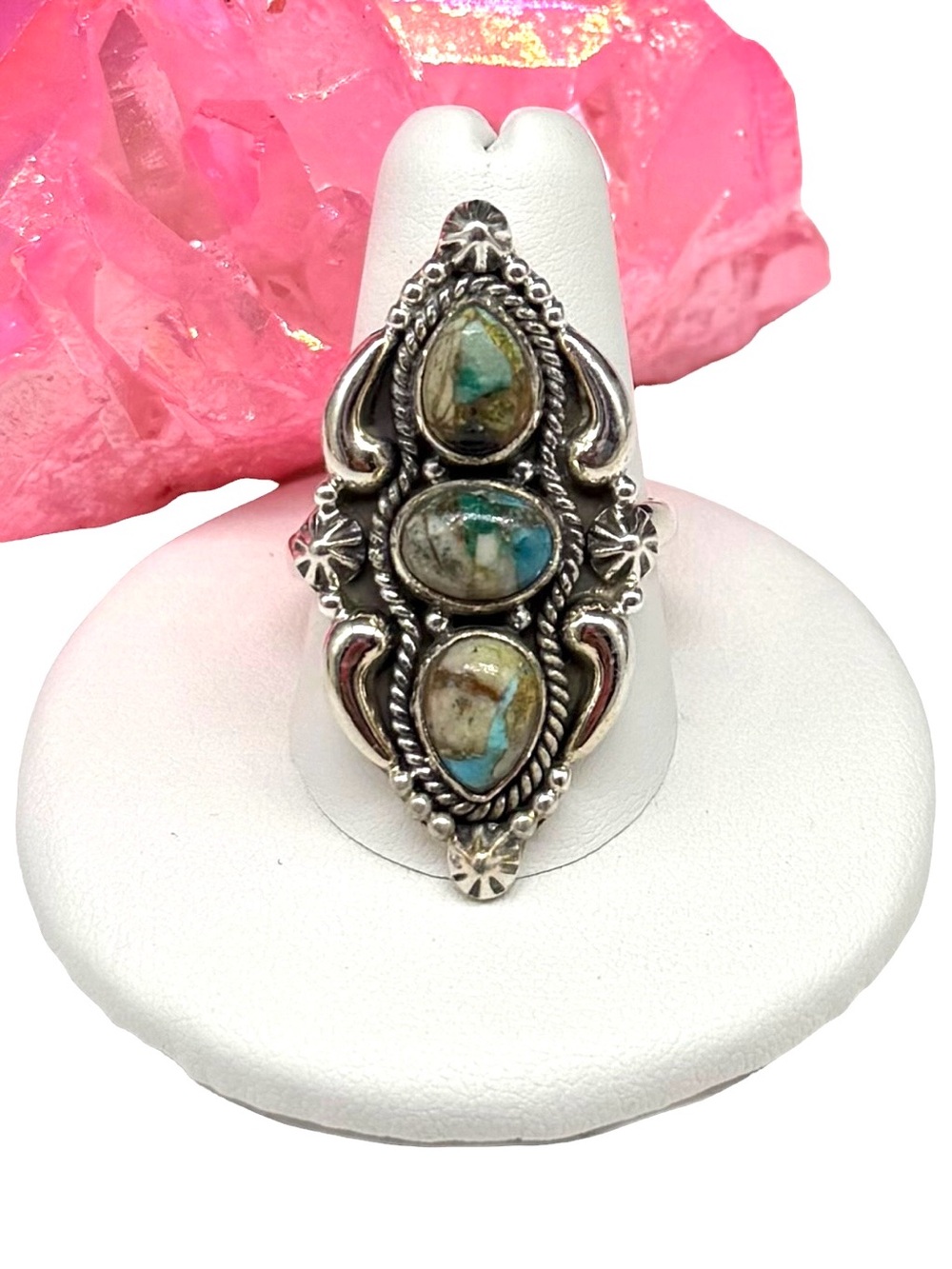 Royston Turquoise Ring Solid 925 Sterling Silver Adjustable Size 8 9 10 10.5